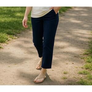 Laurie Felt Chino Pants Size 12 NWT Navy Raw Edge Hem Casual Chic Comfort